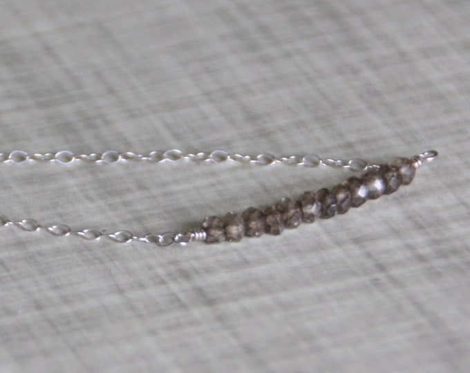 Smokey Quartz Gemstone Bar Necklace, Sterling Silver, Grey Brown Necklace