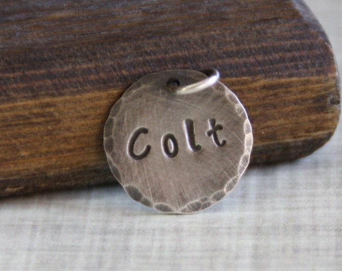 5/8" Name Charm, Sterling Silver Personalized Jewelry, Custom Stamped Disk