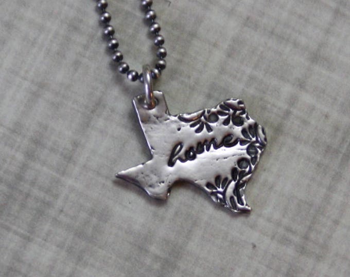 Texas State Necklace, Home Necklace, Fine Silver and Sterling Silver, Precious Metal Clay, PMC - READY To SHIP