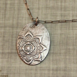 Moroccan Flower Necklace, Fine Silver and Sterling Silver, Precious Metal Clay, Medallion Floral Pendant