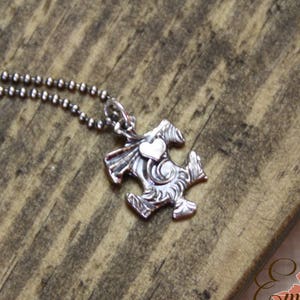 Puzzle Piece Necklace with Heart, Autism Awareness, Fine Silver and Sterling Silver