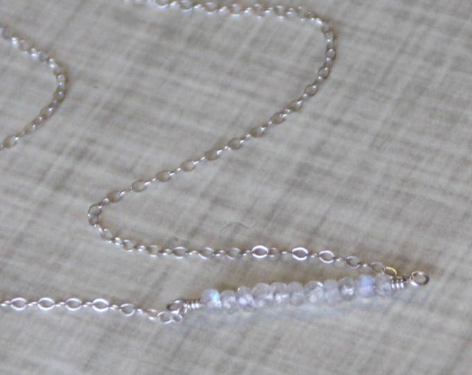 Rainbow Moonstone Gemstone Bar Necklace, Sterling Silver, June Birthstone Necklace