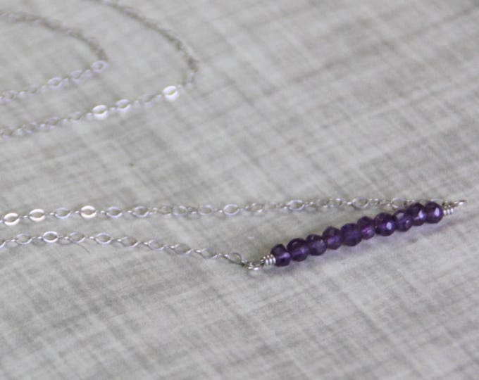 Amethyst Gemstone Bar Necklace, Sterling Silver, February Birthstone Necklace
