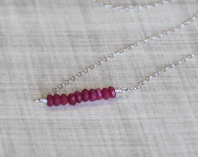 Ruby Gemstone Bar Necklace, Sterling Silver, July Birthstone Necklace
