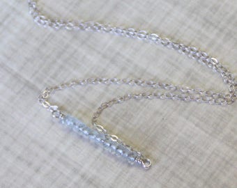 Aquamarine Gemstone Bar Necklace, Sterling Silver, March Birthstone Necklace