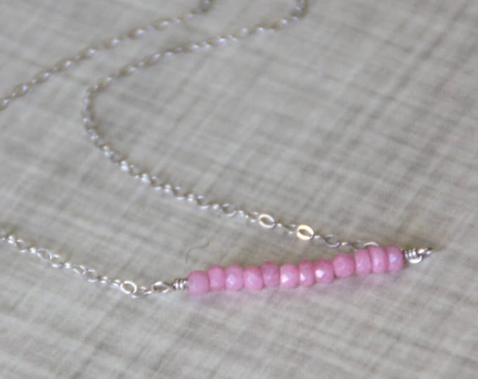 Peruvian Pink Opal Gemstone Bar Necklace, Sterling Silver, October Birthstone Necklace
