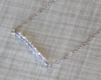 Clear Quartz Gemstone Bar Necklace, Sterling Silver, April Birthstone Necklace - READY TO SHIP