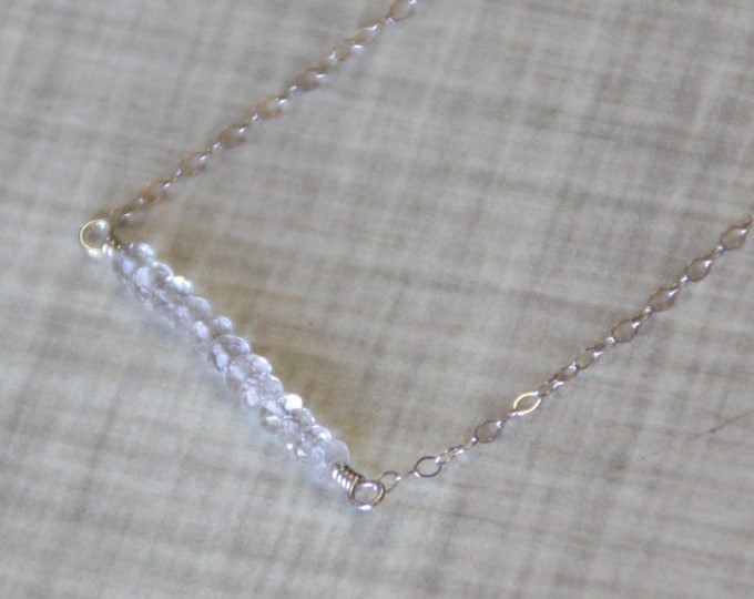 Clear Quartz Gemstone Bar Necklace, Sterling Silver, April Birthstone Necklace