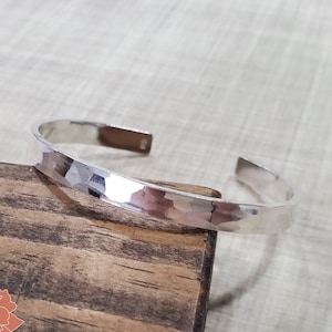 Thick Sterling Silver Cuff Bracelet, 6mm Hammered Cuff, Personalized Message, Hand Stamped Message Bangle