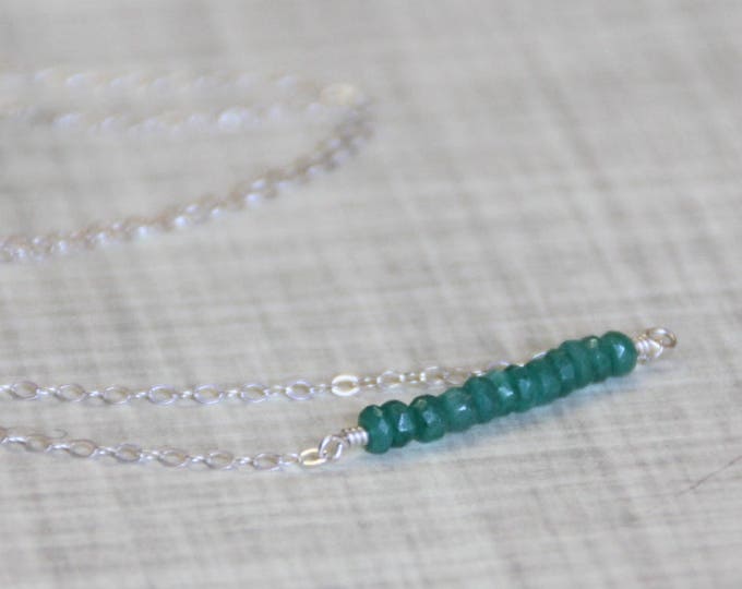 Emerald Gemstone Bar Necklace, Sterling Silver, May Birthstone Necklace - READY TO SHIP