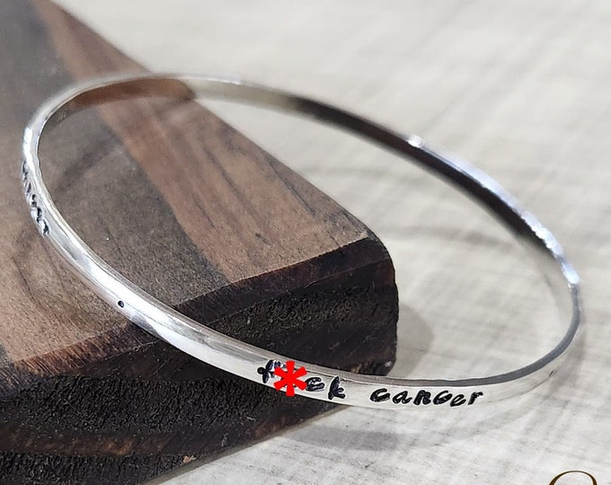 Silver F*ck Cancer Bangle Bracelet, Stamped Bangle, Sterling Silver Bangle, Hand Stamped