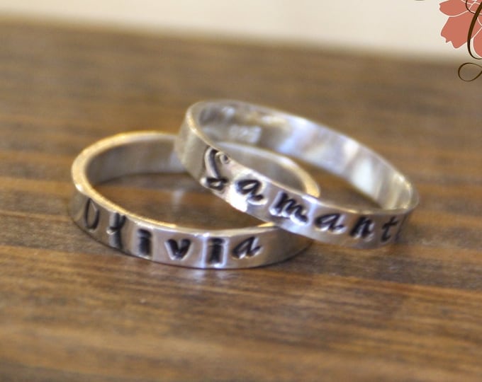 Stamped Stacking Ring, Sterling Silver, Mom's Ring, Personalized Band, Message Ring
