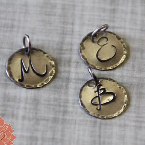 1/2&quot; Sterling Silver Charm, Initial Disk Charm, Hand Stamped, Personalized Jewelry, Script Initial, Monogram Charm