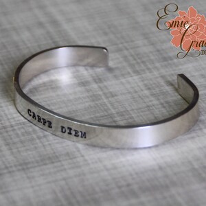 Carpe Diem, Silver Cuff Bracelet, Thick Sterling Silver Cuff, Hand Stamped READY TO SHIP image 6