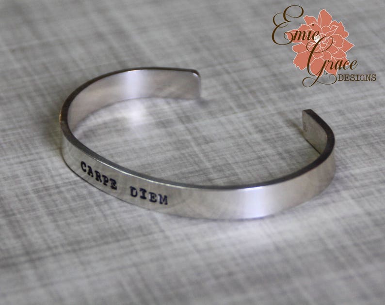 Carpe Diem, Silver Cuff Bracelet, Thick Sterling Silver Cuff, Hand Stamped READY TO SHIP image 6