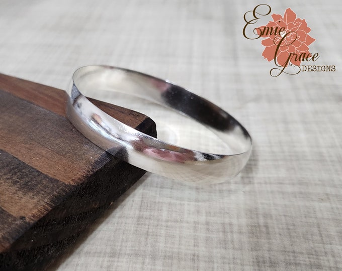 Sterling Silver Dome Bangle Bracelet, Smooth Shiny Finish, Wide Silver Bracelet