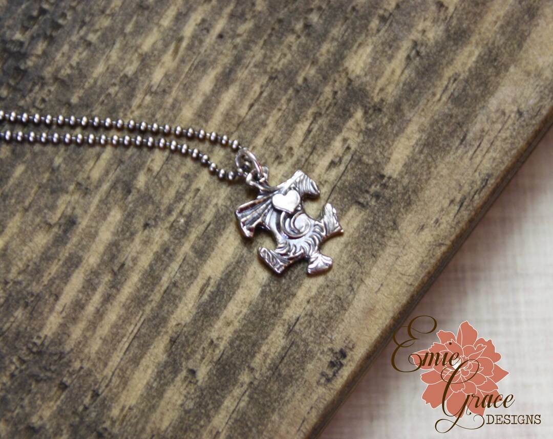 Small Sterling Silver Autism Awareness Charm – Puzzle Piece With 2 Hearts, 15mm Long, 13mm Wide - View #8