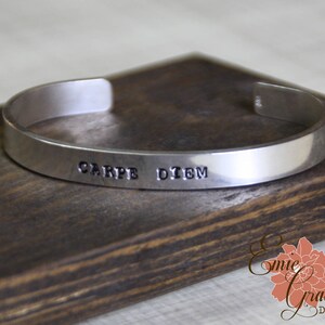 Carpe Diem, Silver Cuff Bracelet, Thick Sterling Silver Cuff, Hand Stamped READY TO SHIP image 3