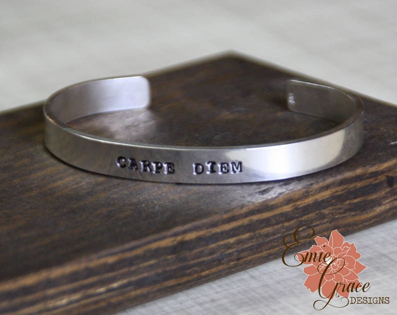 Carpe Diem, Silver Cuff Bracelet, Thick Sterling Silver Cuff, Hand Stamped READY TO SHIP image 3
