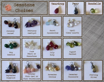 ADD-ON - Birthstone, Add-On to Emie Grace Designs Personalized Jewelry, Sterling Silver Wire Wrapped Briolette Gemstone