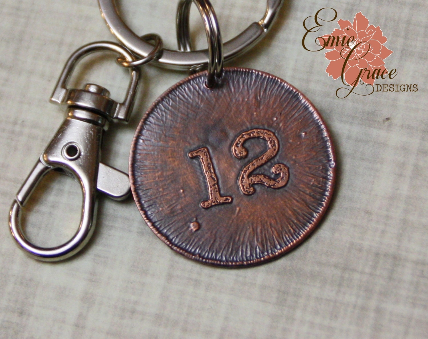 12th Man Copper Key Chain, Seattle Seahawks, Etched Copper, Rustic Key