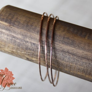 Copper Hammered Thin Stacking Bracelet, Copper Bangle Bracelet, Individual Bangle