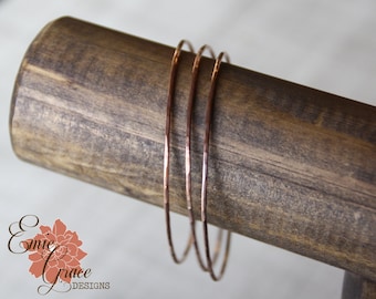 Copper Hammered Thin Stacking Bracelet, Copper Bangle Bracelet, Individual Bangle