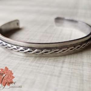 Thick Sterling Silver Cuff Bracelet, 8mm Weave Cuff Bracelet, Personalized Cuff, Custom Message, Hand Stamped