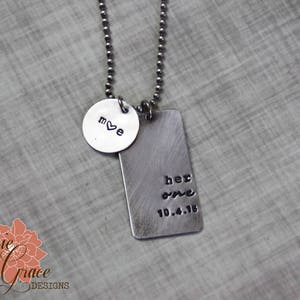 Her One, His Only Necklaces, Sterling Silver Couple's Dog Tag Necklace Set, Hand Stamped image 5