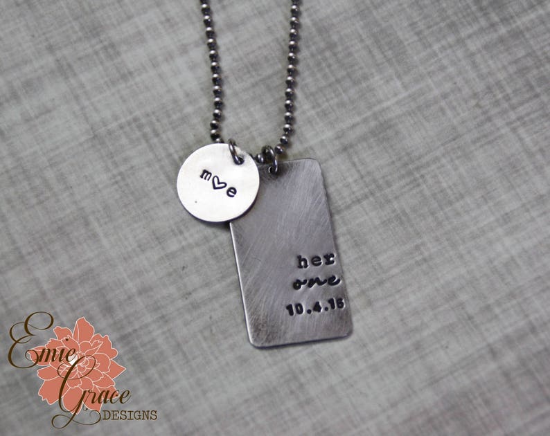 Her One, His Only Necklaces, Sterling Silver Couple's Dog Tag Necklace Set, Hand Stamped image 5