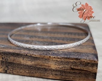 Sterling Silver Tiny Leaf and Flower Bangle Bracelet, Individual Bangle,  Stacking Bangle, Floral Silver Bracelet