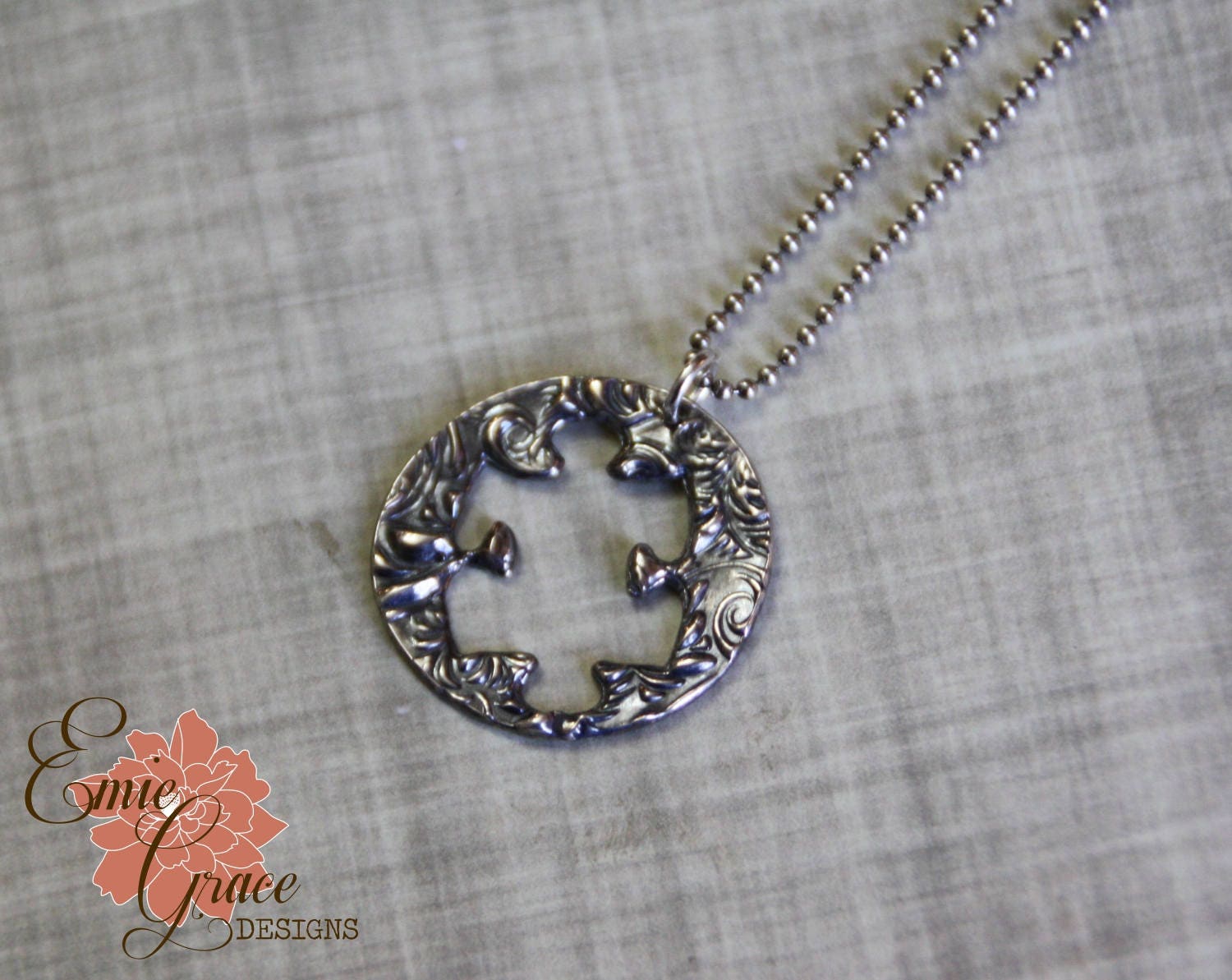 Autism Awareness Puzzle Piece Cut-Out Necklace, Fine Silver and ...