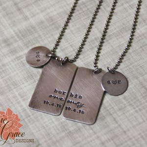 Her One, His Only Necklaces, Sterling Silver Couple's Dog Tag Necklace Set, Hand Stamped image 2