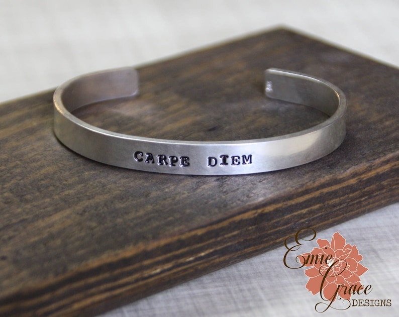 Carpe Diem, Silver Cuff Bracelet, Thick Sterling Silver Cuff, Hand Stamped READY TO SHIP image 1