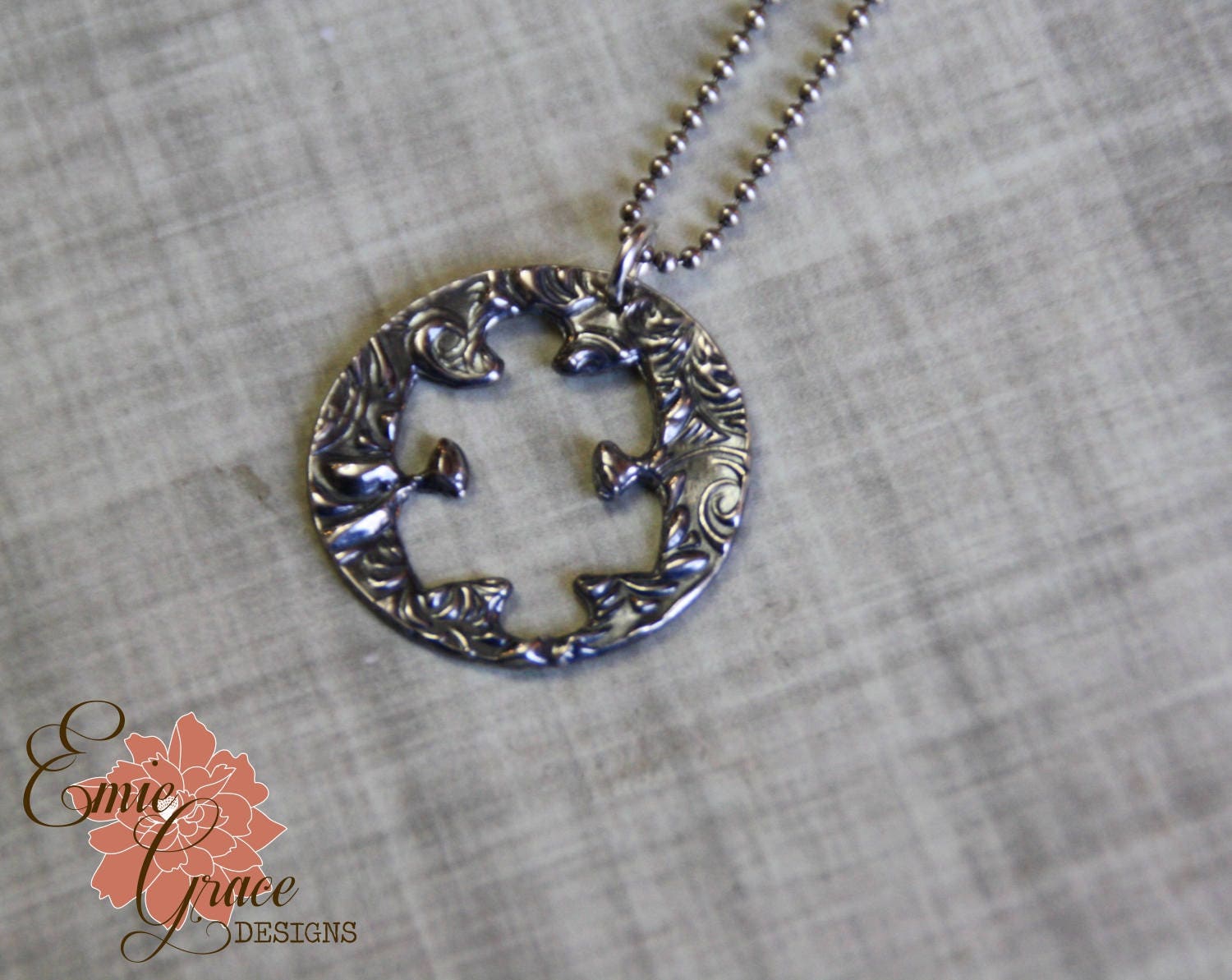 Autism Awareness Puzzle Piece Cut-Out Necklace, Fine Silver and ...