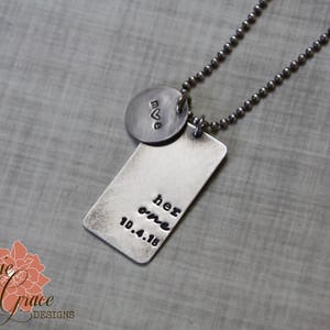 Her One, His Only Necklaces, Sterling Silver Couple's Dog Tag Necklace Set, Hand Stamped image 6