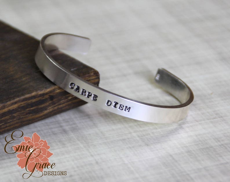 Carpe Diem, Silver Cuff Bracelet, Thick Sterling Silver Cuff, Hand Stamped READY TO SHIP image 4