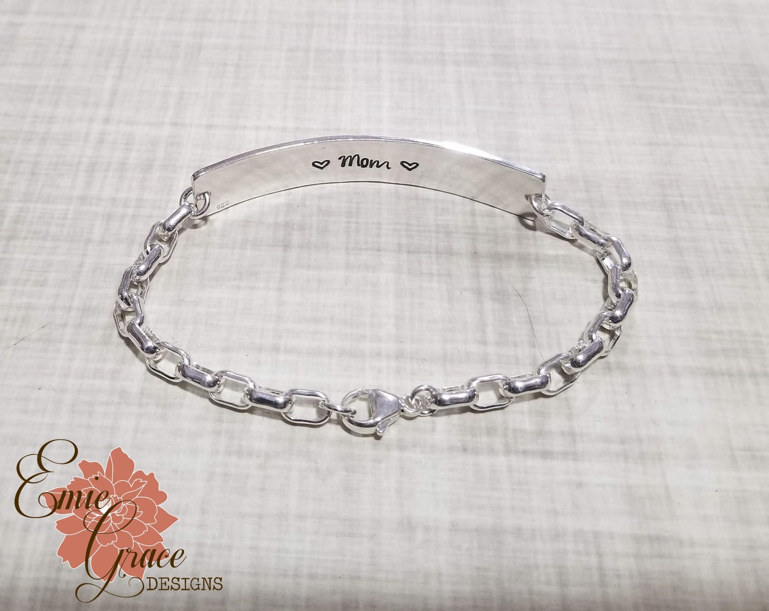 Sterling Silver Bar Bracelet, Identification Bracelet, Hand Stamped