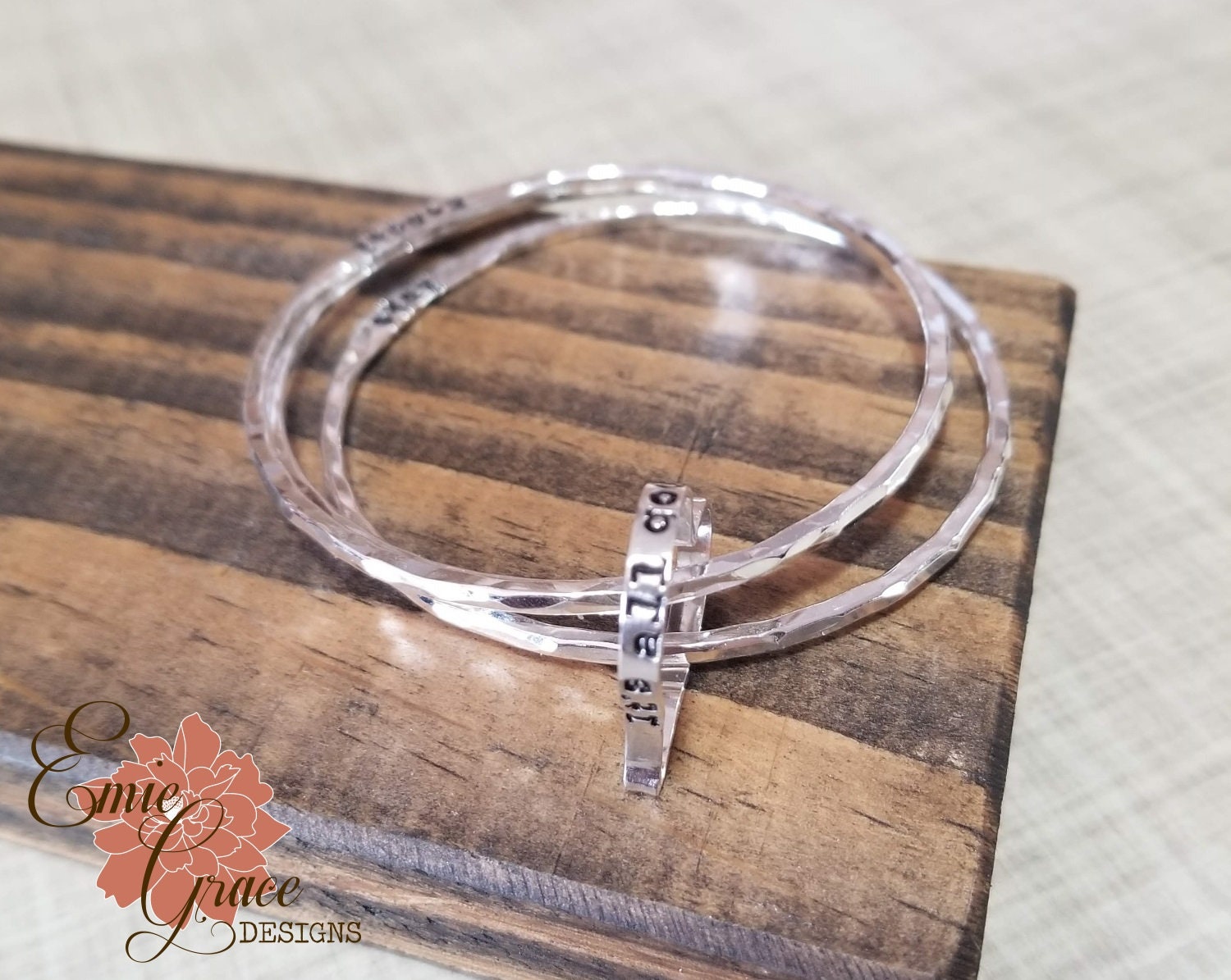 Sterling Silver Bangles with Message Heart, Mothers Names Bracelet