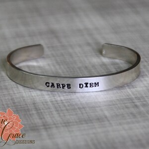 Carpe Diem, Silver Cuff Bracelet, Thick Sterling Silver Cuff, Hand Stamped READY TO SHIP image 5