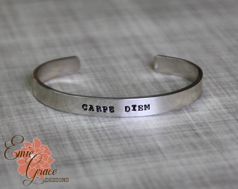 Carpe Diem, Silver Cuff Bracelet, Thick Sterling Silver Cuff, Hand Stamped READY TO SHIP image 5
