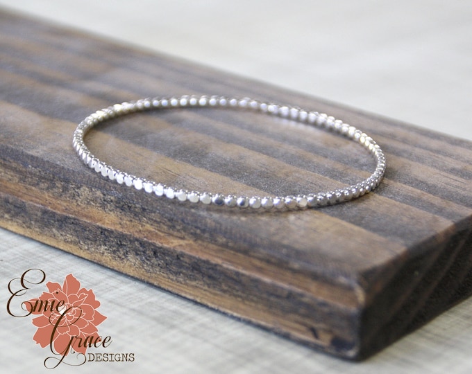 Sterling Silver Dot Bangle Bracelet, Individual Bangle, Hammered Bead Silver Bracelet