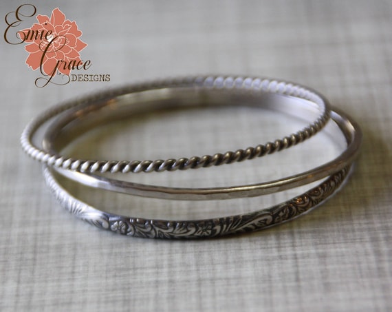 Silver bangle bracelet set deals