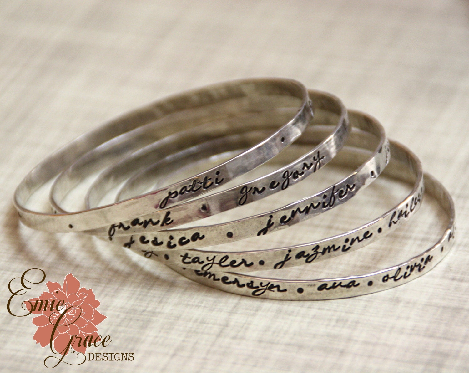 Round Handwriting Charms on Adjustable Bangle