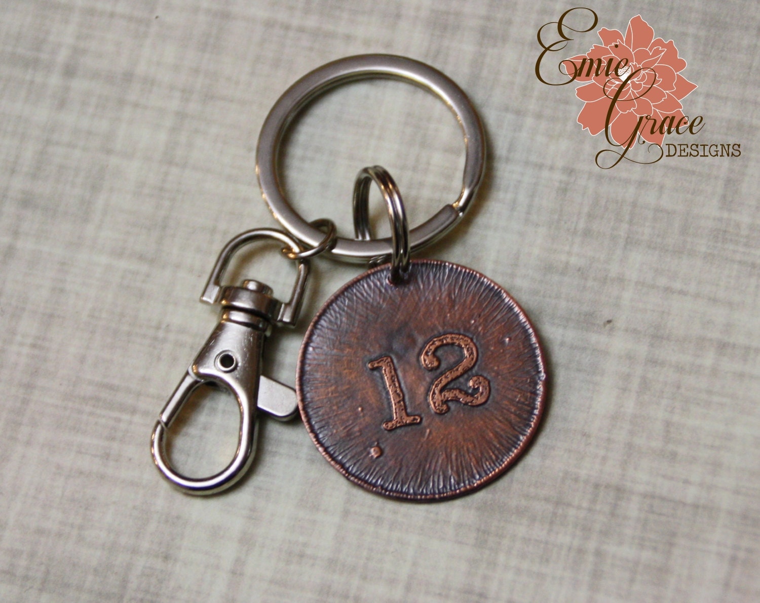 12th Man Copper Key Chain, Seattle Seahawks, Etched Copper, Rustic Key