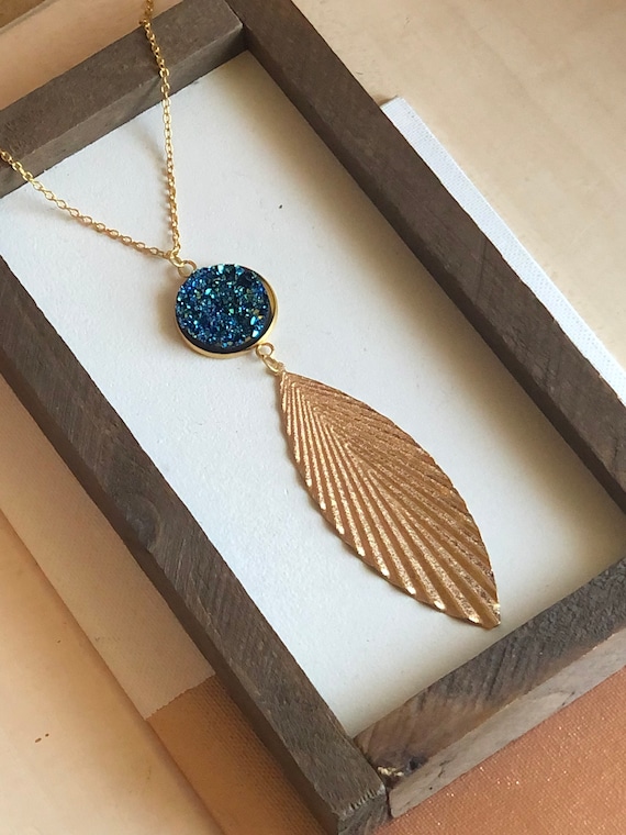 Druzy and Leaf Necklace