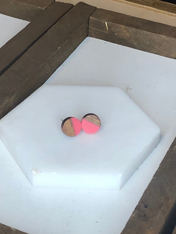 Matte Pink Wood and Resin Studs