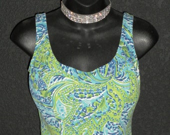 Brilliantly Colored Teal & Blue Vintage One Piece 1960's Swimsuit Bathing Suit 34-36 B