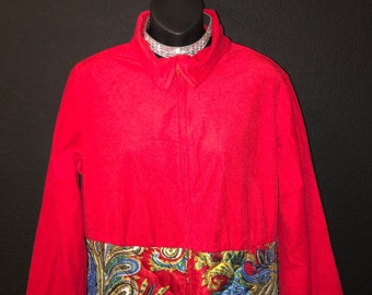 SALE!  Vintage 1970's JCPENNEY'S Fleece & Satin Quilted Zip Front Paisley Hostess Robe / Loungewear / Pajama Cover L