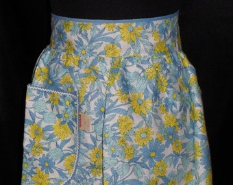 Vintage Stein's Blue & Yellow Floral Cotton Apron